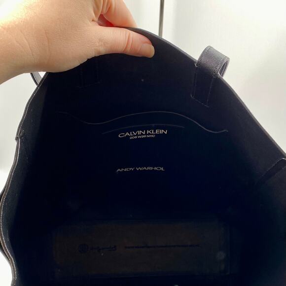 Calvin Klein x Andy Warhol Black Leather Tote Bag 205W39NYC RTW $1450 Shoulder - Picture 12 of 13